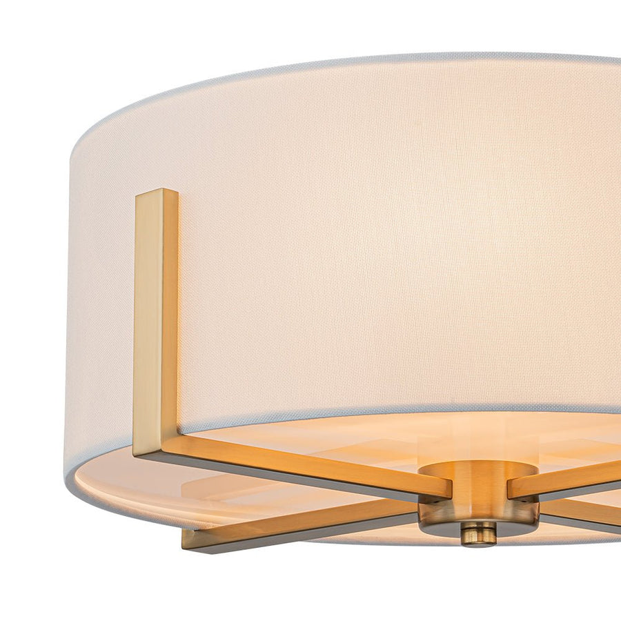 Farmhouze Light - Modern 2 - Light White Fabric Drum Flush Ceiling Light - Ceiling Light - Brass - 