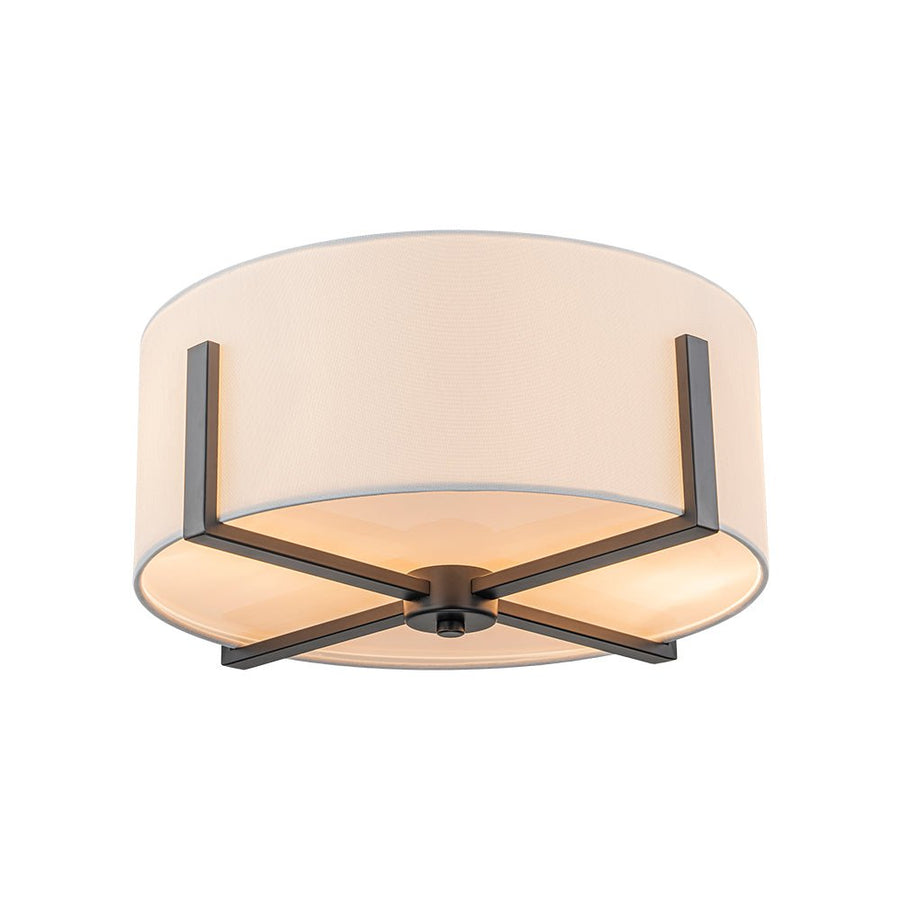 Farmhouze Light - Modern 2 - Light White Fabric Drum Flush Ceiling Light - Ceiling Light - Brass - 