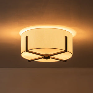 Farmhouze Light - Modern 2 - Light White Fabric Drum Flush Ceiling Light - Ceiling Light - Brass - 