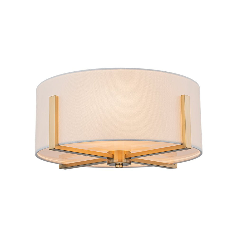 Farmhouze Light - Modern 2 - Light White Fabric Drum Flush Ceiling Light - Ceiling Light - Brass - 