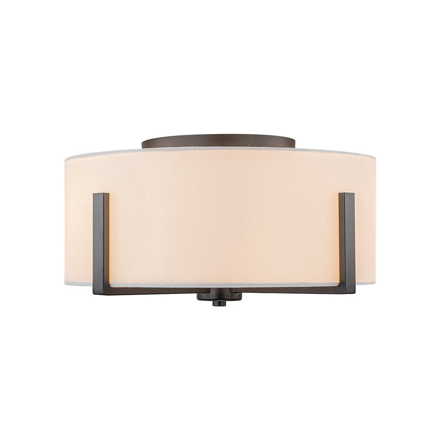 Farmhouze Light - Modern 2 - Light White Fabric Drum Flush Ceiling Light - Ceiling Light - Brass - 