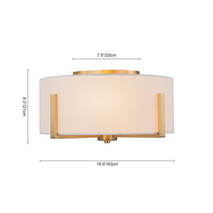 Farmhouze Light - Modern 2 - Light White Fabric Drum Flush Ceiling Light - Ceiling Light - Brass - 