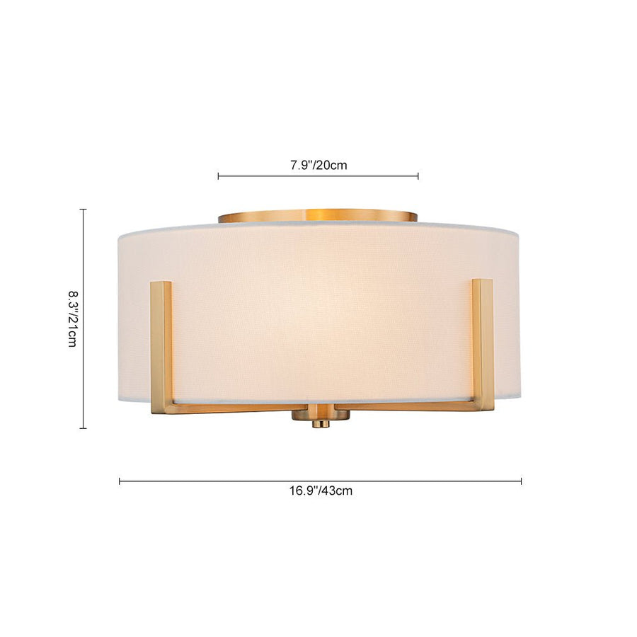 Farmhouze Light - Modern 2 - Light White Fabric Drum Flush Ceiling Light - Ceiling Light - Brass - 