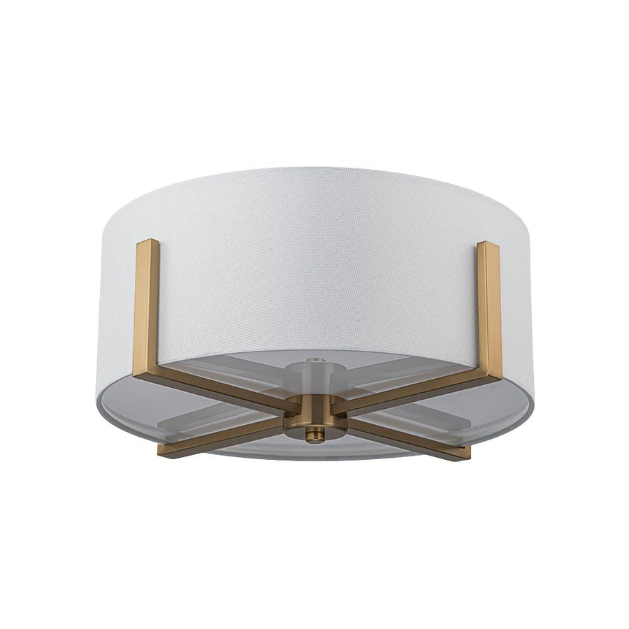 Farmhouze Light - Modern 2 - Light White Fabric Drum Flush Ceiling Light - Ceiling Light - Brass - 