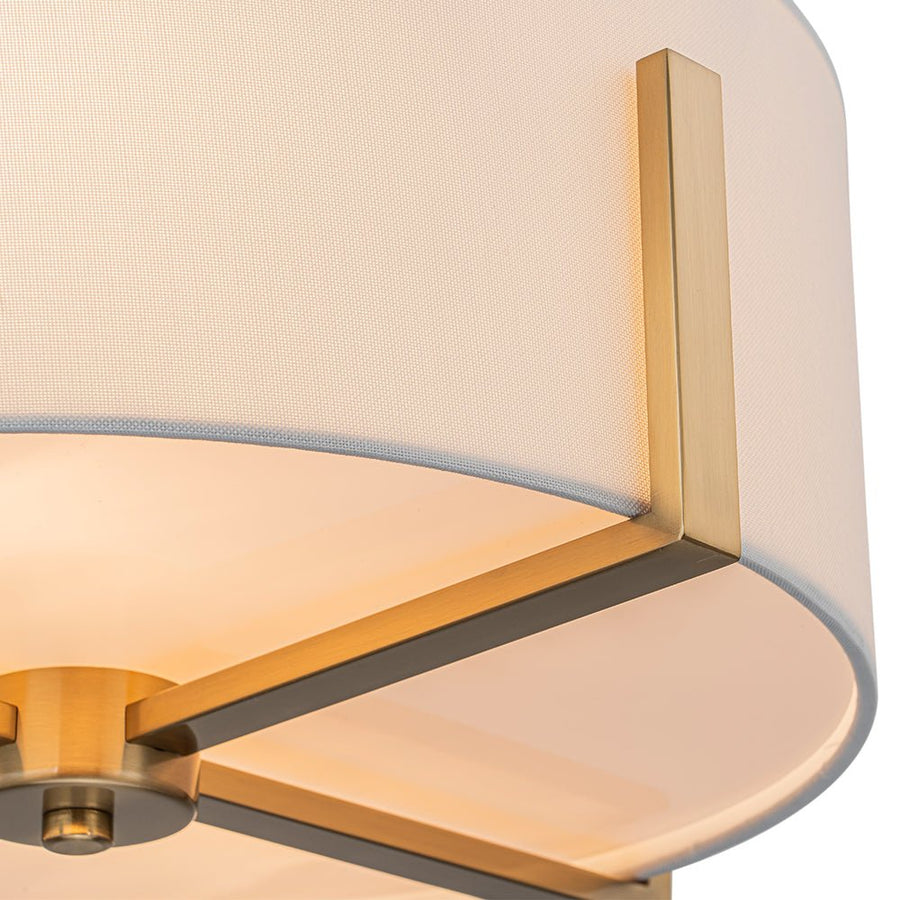 Farmhouze Light - Modern 2 - Light White Fabric Drum Flush Ceiling Light - Ceiling Light - Brass - 