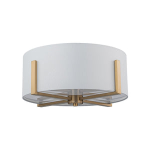 Farmhouze Light - Modern 2 - Light White Fabric Drum Flush Ceiling Light - Ceiling Light - Brass - 