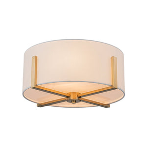 Farmhouze Light - Modern 2 - Light White Fabric Drum Flush Ceiling Light - Ceiling Light - Brass - 