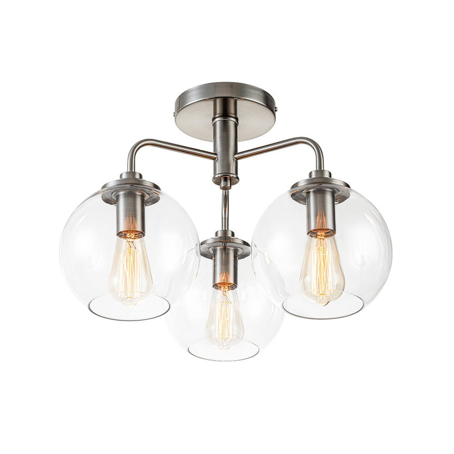 Farmhouze Light - Modern 3 - Light Clear Glass Globe Bubble Ceiling Light - Ceiling Light - Nickel - 