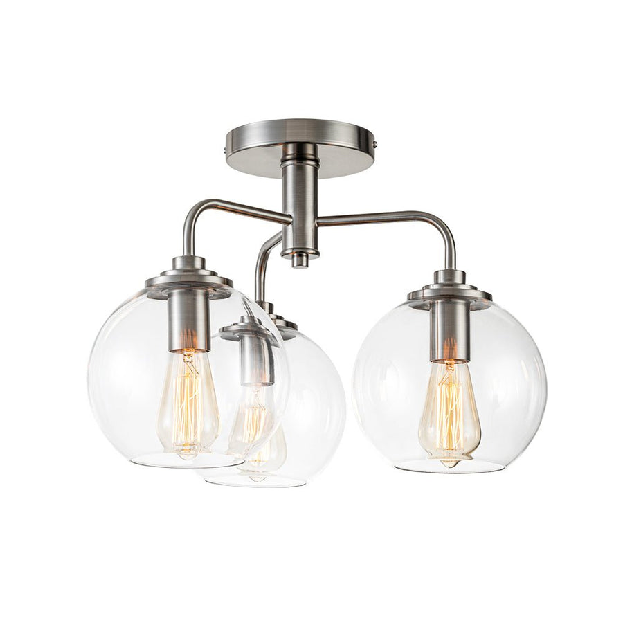 Farmhouze Light - Modern 3 - Light Clear Glass Globe Bubble Ceiling Light - Ceiling Light - Nickel - 