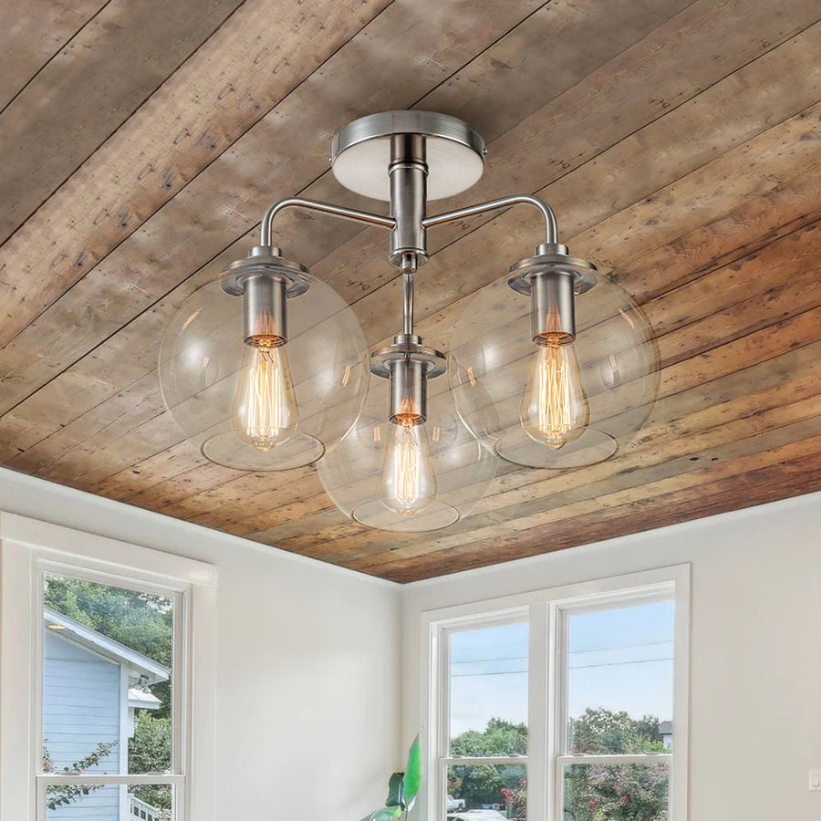 Farmhouze Light - Modern 3 - Light Clear Glass Globe Bubble Ceiling Light - Ceiling Light - Nickel - 