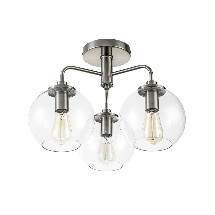 Farmhouze Light - Modern 3 - Light Clear Glass Globe Bubble Ceiling Light - Ceiling Light - Nickel - 