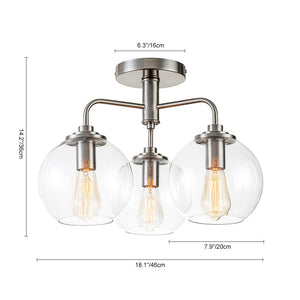 Farmhouze Light - Modern 3 - Light Clear Glass Globe Bubble Ceiling Light - Ceiling Light - Nickel - 