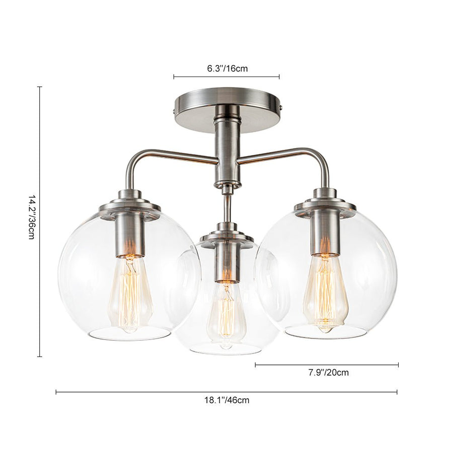 Farmhouze Light - Modern 3 - Light Clear Glass Globe Bubble Ceiling Light - Ceiling Light - Nickel - 