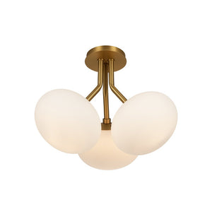 Farmhouze Light - Modern 3 - Light Opal Glass Globe Semi Flush Mount Light - Ceiling Light - Nickel - 