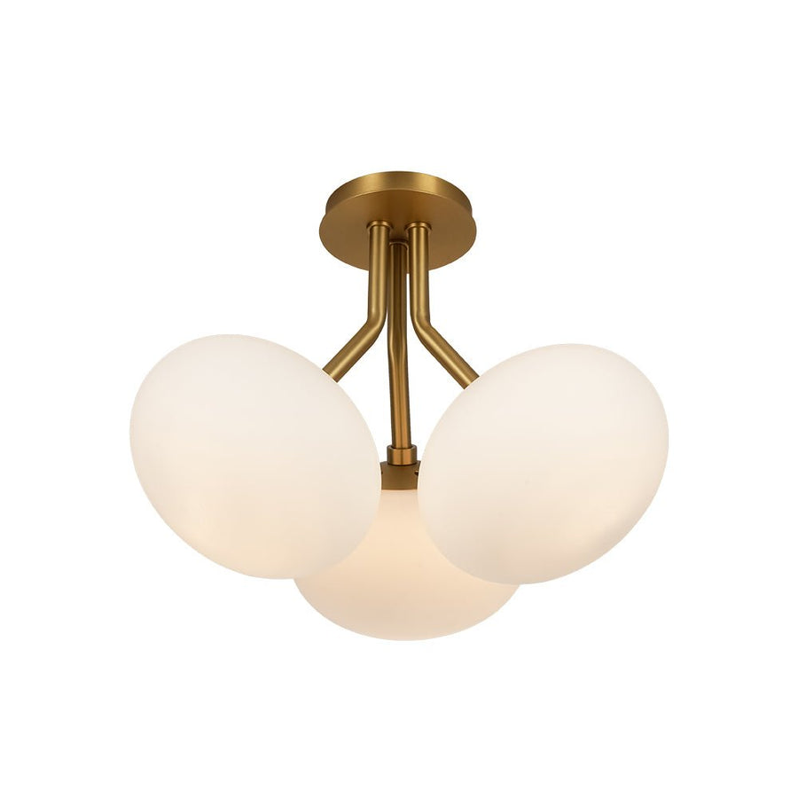 Farmhouze Light - Modern 3 - Light Opal Glass Globe Semi Flush Mount Light - Ceiling Light - Nickel - 