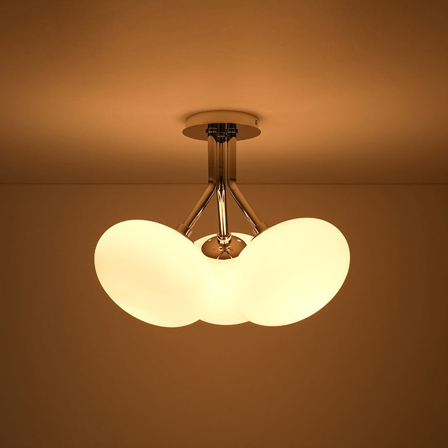 Farmhouze Light - Modern 3 - Light Opal Glass Globe Semi Flush Mount Light - Ceiling Light - Nickel - 