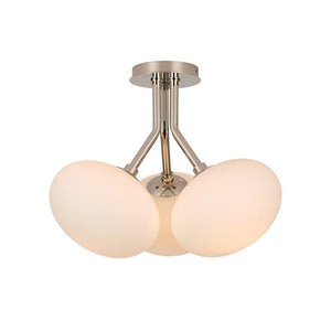 Farmhouze Light - Modern 3 - Light Opal Glass Globe Semi Flush Mount Light - Ceiling Light - Nickel - 
