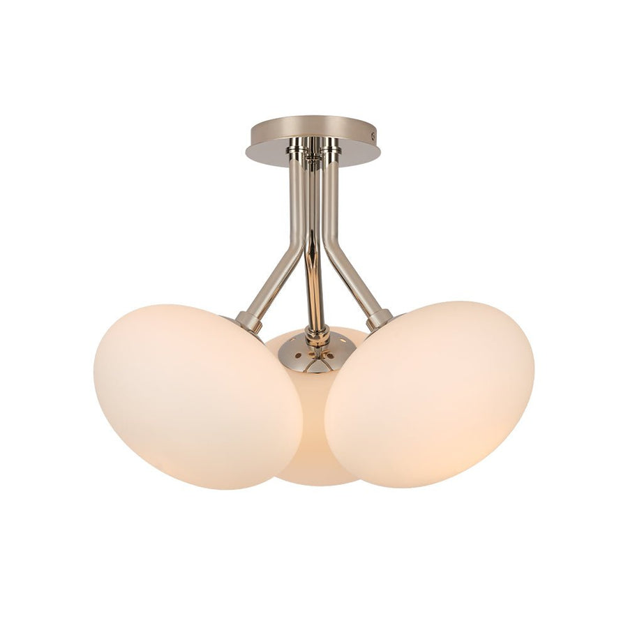 Farmhouze Light - Modern 3 - Light Opal Glass Globe Semi Flush Mount Light - Ceiling Light - Nickel - 