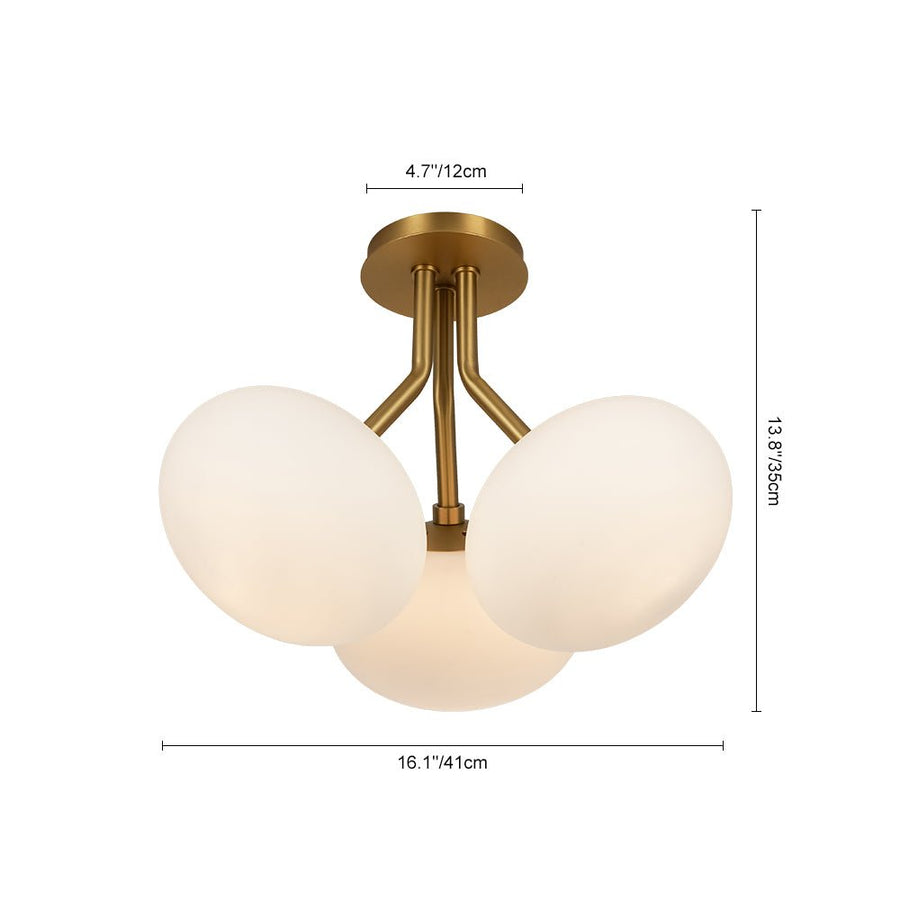 Farmhouze Light - Modern 3 - Light Opal Glass Globe Semi Flush Mount Light - Ceiling Light - Nickel - 