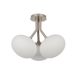 Farmhouze Light - Modern 3 - Light Opal Glass Globe Semi Flush Mount Light - Ceiling Light - Nickel - 
