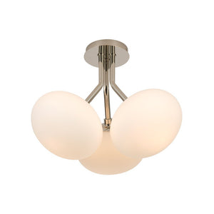 Farmhouze Light - Modern 3 - Light Opal Glass Globe Semi Flush Mount Light - Ceiling Light - Nickel - 