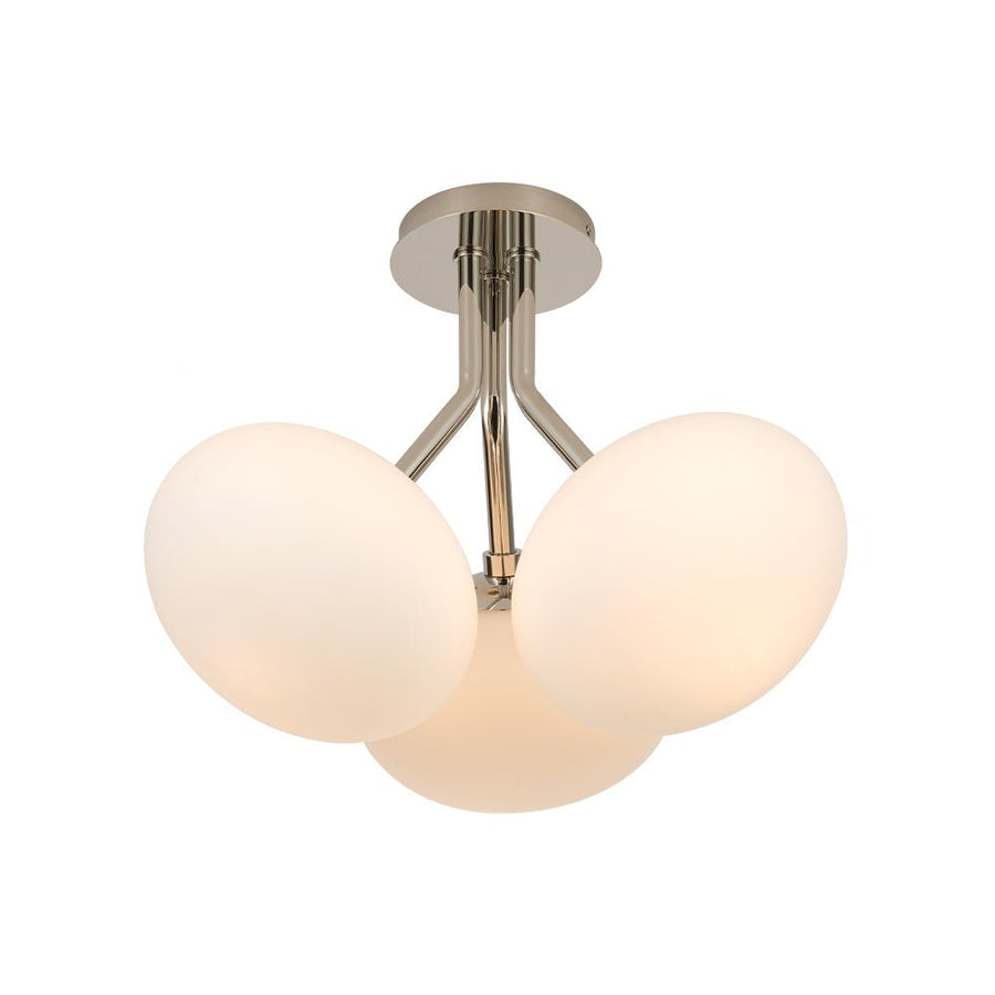 Farmhouze Light - Modern 3 - Light Opal Glass Globe Semi Flush Mount Light - Ceiling Light - Nickel - 