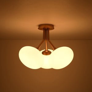 Farmhouze Light - Modern 3 - Light Opal Glass Globe Semi Flush Mount Light - Ceiling Light - Nickel - 