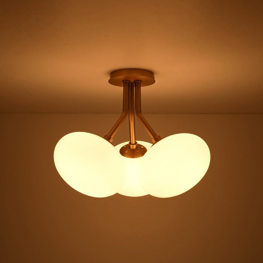 Farmhouze Light - Modern 3 - Light Opal Glass Globe Semi Flush Mount Light - Ceiling Light - Nickel - 