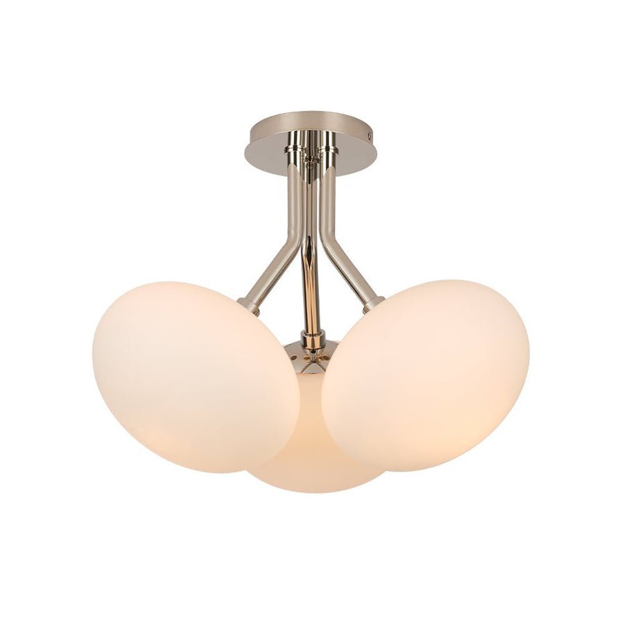 Farmhouze Light - Modern 3 - Light Opal Glass Globe Semi Flush Mount Light - Ceiling Light - Nickel - 