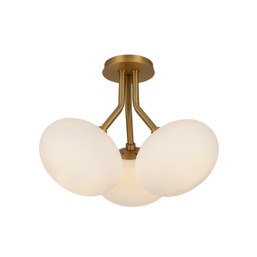 Farmhouze Light - Modern 3 - Light Opal Glass Globe Semi Flush Mount Light - Ceiling Light - Nickel - 