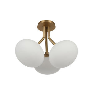 Farmhouze Light - Modern 3 - Light Opal Glass Globe Semi Flush Mount Light - Ceiling Light - Nickel - 