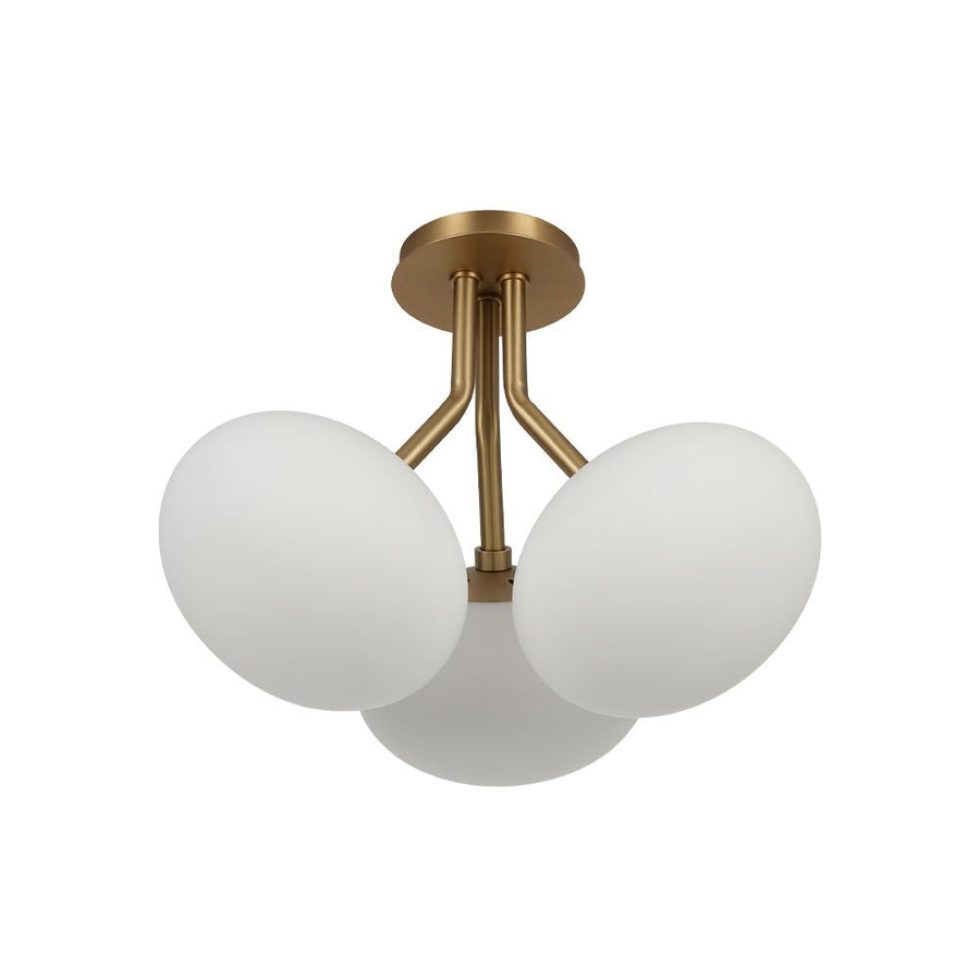 Farmhouze Light - Modern 3 - Light Opal Glass Globe Semi Flush Mount Light - Ceiling Light - Nickel - 