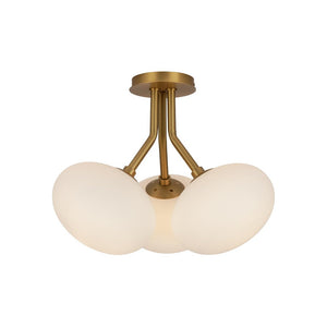 Farmhouze Light - Modern 3 - Light Opal Glass Globe Semi Flush Mount Light - Ceiling Light - Nickel - 