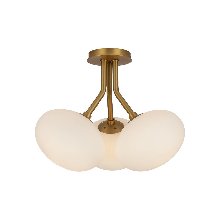 Farmhouze Light - Modern 3 - Light Opal Glass Globe Semi Flush Mount Light - Ceiling Light - Nickel - 