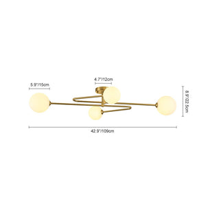 Farmhouze Light - Modern 4 - Light Milky Glass Globe Linear Sputnik Ceiling Light - Ceiling Light - Brass - 