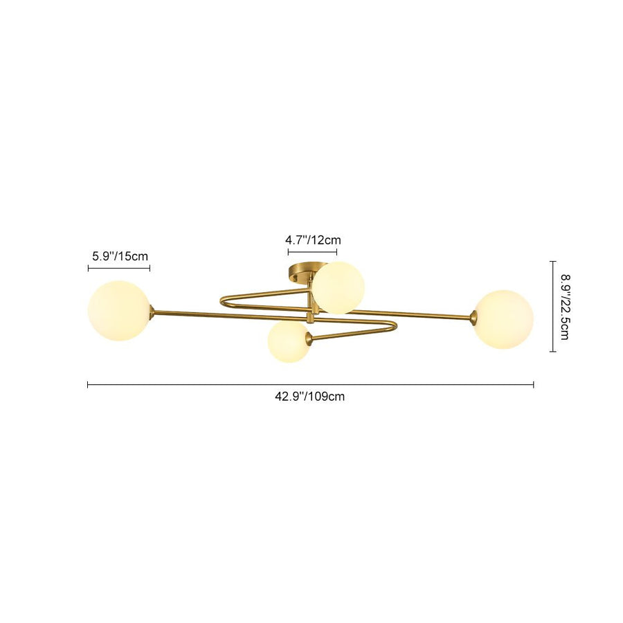 Farmhouze Light - Modern 4 - Light Milky Glass Globe Linear Sputnik Ceiling Light - Ceiling Light - Brass - 