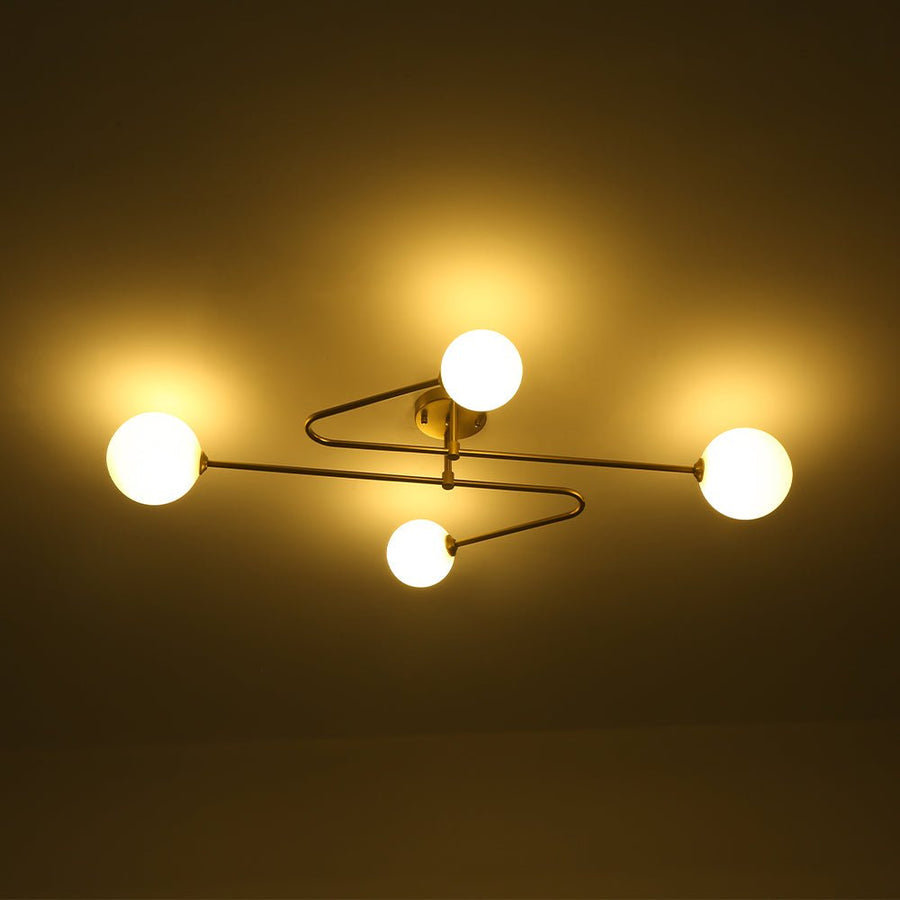 Farmhouze Light - Modern 4 - Light Milky Glass Globe Linear Sputnik Ceiling Light - Ceiling Light - Brass - 