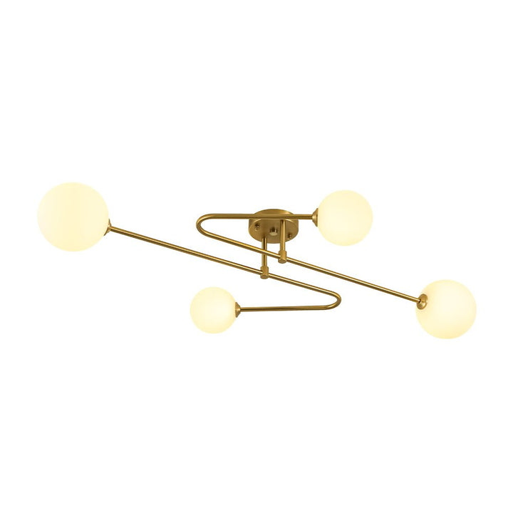 Farmhouze Light - Modern 4 - Light Milky Glass Globe Linear Sputnik Ceiling Light - Ceiling Light - Brass - 