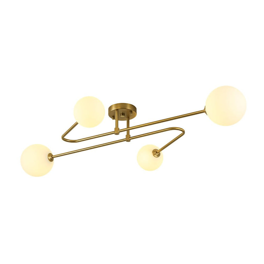 Farmhouze Light - Modern 4 - Light Milky Glass Globe Linear Sputnik Ceiling Light - Ceiling Light - Brass - 