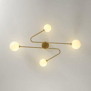 Farmhouze Light - Modern 4 - Light Milky Glass Globe Linear Sputnik Ceiling Light - Ceiling Light - Brass - 