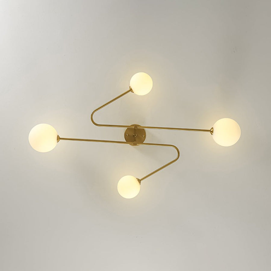 Farmhouze Light - Modern 4 - Light Milky Glass Globe Linear Sputnik Ceiling Light - Ceiling Light - Brass - 