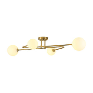 Farmhouze Light - Modern 4 - Light Milky Glass Globe Linear Sputnik Ceiling Light - Ceiling Light - Brass - 