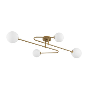 Farmhouze Light - Modern 4 - Light Milky Glass Globe Linear Sputnik Ceiling Light - Ceiling Light - Brass - 
