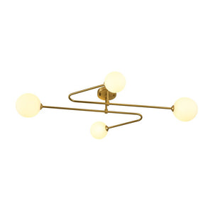 Farmhouze Light - Modern 4 - Light Milky Glass Globe Linear Sputnik Ceiling Light - Ceiling Light - Brass - 