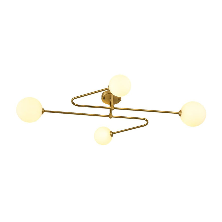 Farmhouze Light - Modern 4 - Light Milky Glass Globe Linear Sputnik Ceiling Light - Ceiling Light - Brass - 