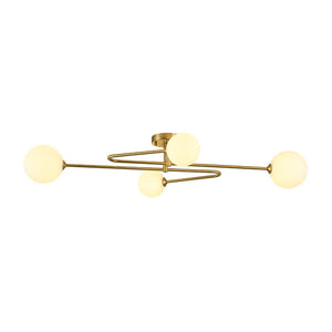 Farmhouze Light - Modern 4 - Light Milky Glass Globe Linear Sputnik Ceiling Light - Ceiling Light - Brass - 