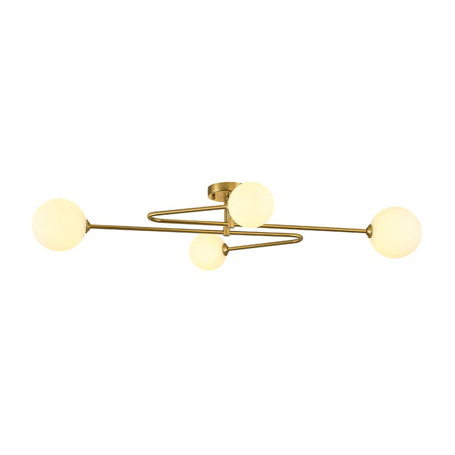 Farmhouze Light - Modern 4 - Light Milky Glass Globe Linear Sputnik Ceiling Light - Ceiling Light - Brass - 