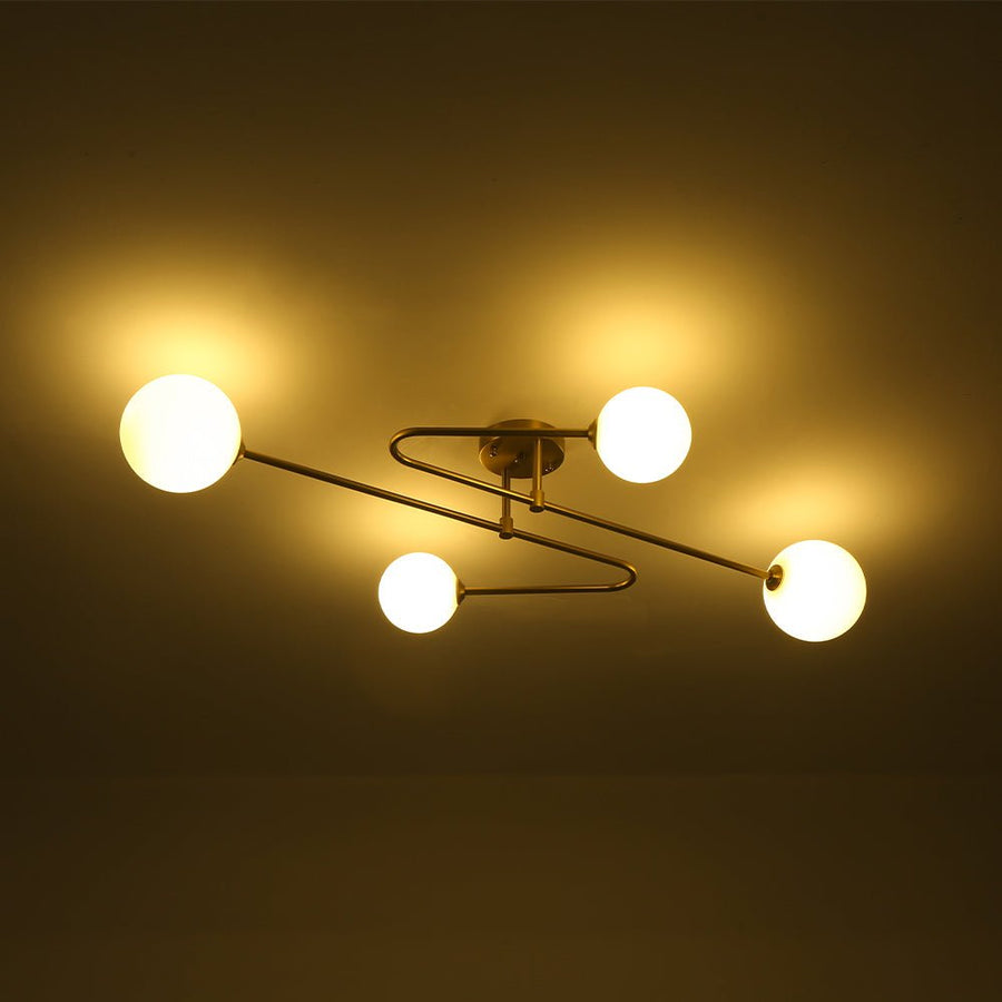 Farmhouze Light - Modern 4 - Light Milky Glass Globe Linear Sputnik Ceiling Light - Ceiling Light - Brass - 