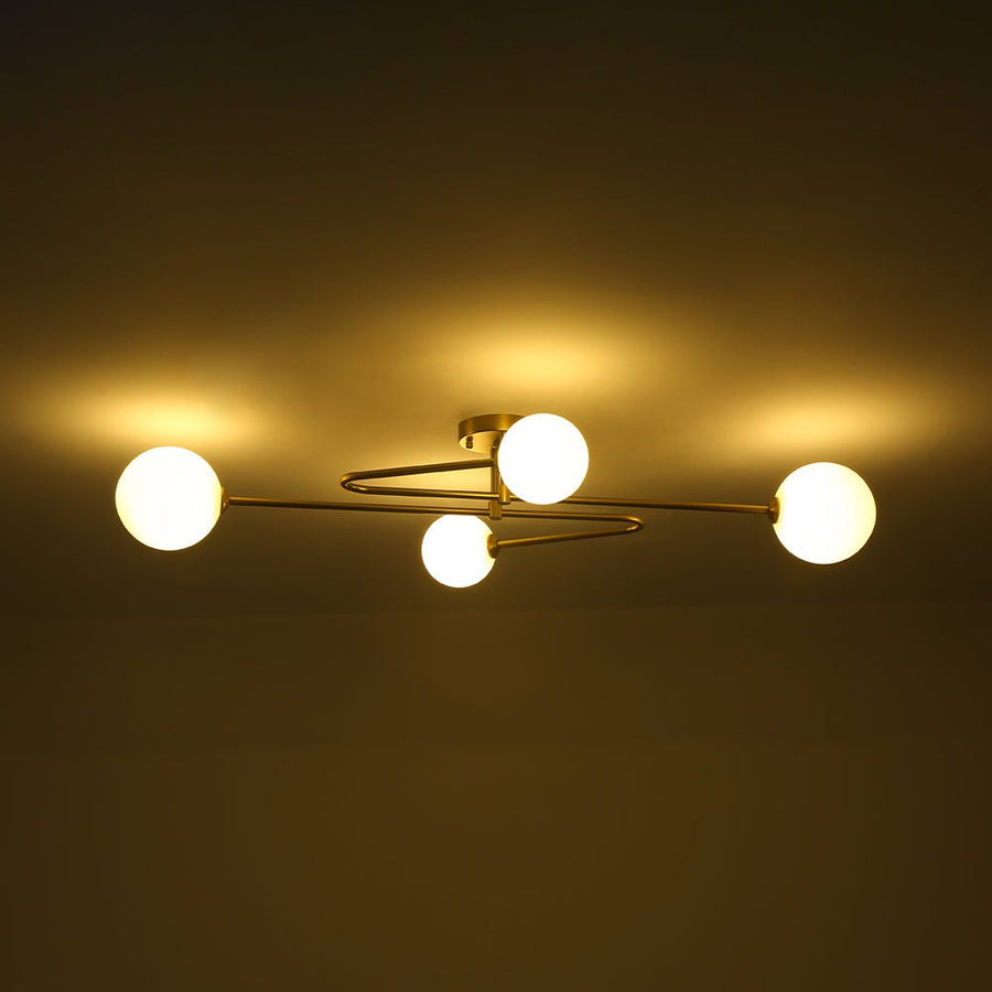 Farmhouze Light - Modern 4 - Light Milky Glass Globe Linear Sputnik Ceiling Light - Ceiling Light - Brass - 