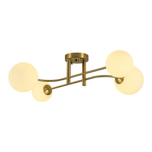 Farmhouze Light - Modern 4 - Light White Glass Globe Sputnik Ceiling Light - Ceiling Light - Brass - 